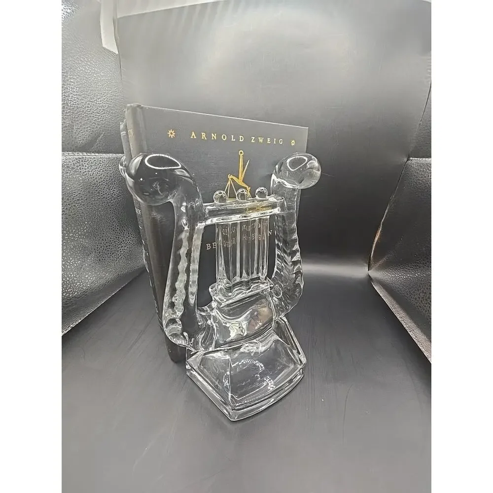 1940s Vintage FOSTORIA Glass LYRE HARP Crystal Bookends - MINT